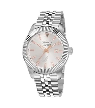 Мъжки сребрист часовник с метална верижка Nautica снимка