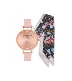 Дамски розов часовник с копринен шал Olivia Burton снимка