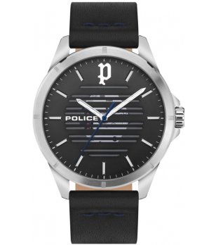Мъжки часовник с черна кожена каишка POLICE BARWARA снимка