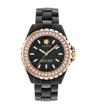 Дамски черен керамичен часовник с розови кристали PLEIN CHRONO ROYAL 42 MM снимка