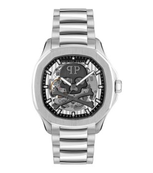 Мъжки сребрист часовник с автоматичен механизъм SKELETON SPECTRE Philipp Plein снимка
