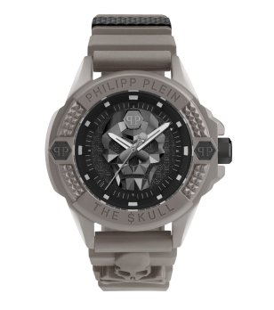 Мъжки бежов кварцов часовник с черна силиконова верижка Philipp Plein THE SKULL снимка