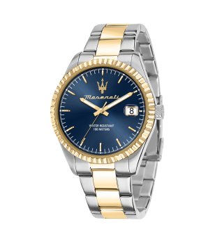 Мъжки часовник в сребристо и златисто със син циферблат Maserati снимка