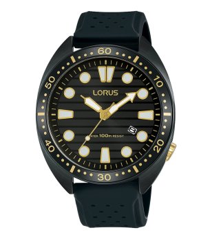 Мъжки черен часовник със силиконова каишка Lorus снимка