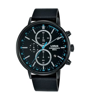 Мъжки черен хронограф часовник с кожена каишка Lorus снимка