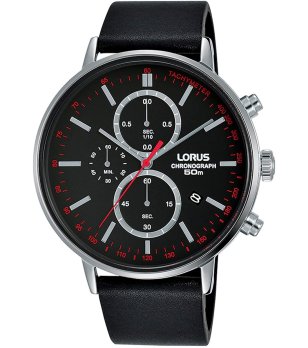 Мъжки черен часовник с кожена каишка Lorus снимка