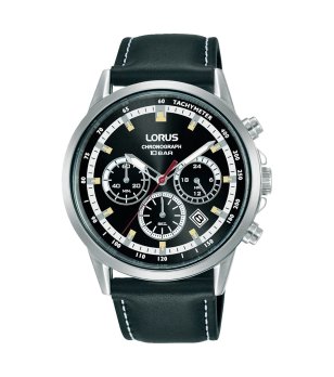 Мъжки сребрист хронографски часовник с черна кожена каишка Lorus снимка