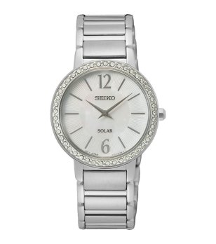 Дамски сребрист часовник със соларен механизъм Seiko снимка