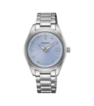 Дамски сребрист часовник със светлолилав циферблат Seiko ESSENTIALS снимка