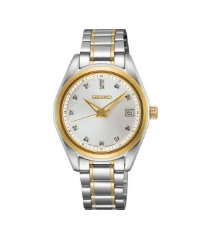 Дамски двуцветен часовник със сребриста и златиста метална верижка Seiko снимка