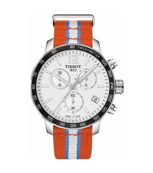 Мъжки бял аналогов часовник с оранжева найлонова каишка Tissot QUICKSTER GTS NBA SS SYN TIMER THUNDER снимка
