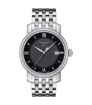 Сребрист дамски часовник с черен циферблат Tissot BRIDGEPORT снимка