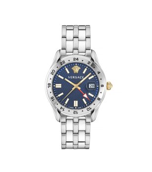 Мъжки сребрист часовник с тъмносин циферблат GRECA TIME GMT Versace снимка