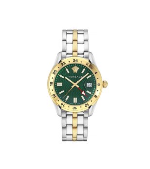 Мъжки сребрист часовник със зелен циферблат Versace GRECA TIME GMT снимка