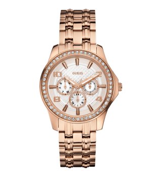 Дамски розово-златист аналогов часовник с инкрустация Guess снимка