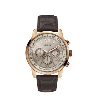 Мъжки часовник в розово златисто с кафява кожена каишка Guess снимка