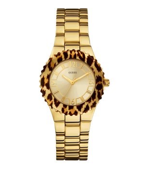 Дамски златист часовник с леопардов безел Guess снимка