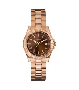Дамски часовник в розово златисто с кафяв циферблат Guess снимка