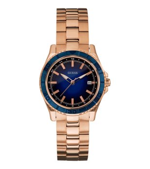 Дамски часовник в цвят розово злато със син циферблат Guess снимка