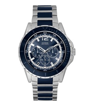 Мъжки сребрист часовник със син циферблат Guess снимка