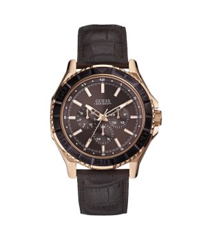 Мъжки кафяв аналогов часовник с кожена каишка Guess снимка