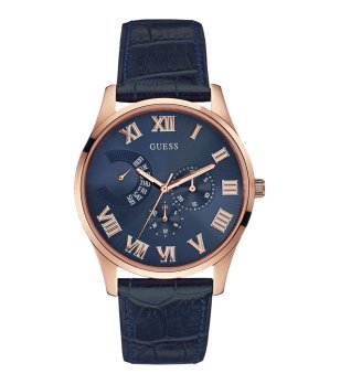 Мъжки син аналогов часовник с кожена каишка Guess снимка