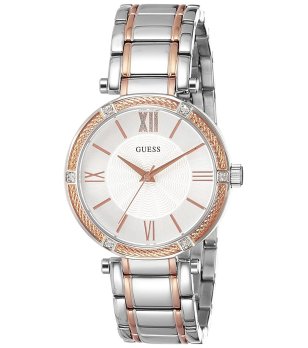 Дамски сребрист часовник с двуцветна верижка Guess снимка