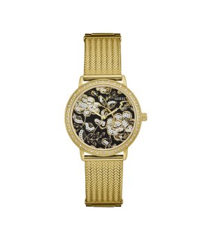 Дамски златист часовник с флорален циферблат Guess снимка