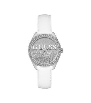Дамски сребрист часовник с бял кожен ремък Guess снимка