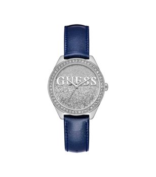 Дамски сребрист часовник с тъмносиня кожена каишка GUESS снимка