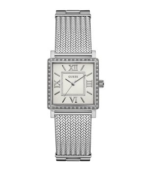 Дамски сребрист часовник с правоъгълен корпус Guess снимка