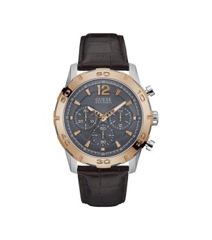 Мъжки кафяв часовник със сив циферблат Guess снимка