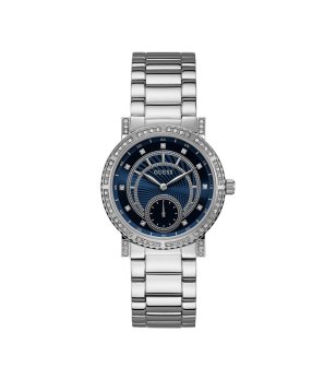Дамски сребрист часовник със син циферблат Guess снимка