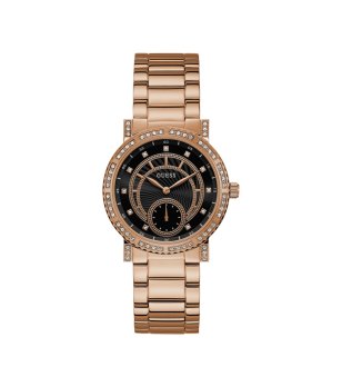 Дамски розово-златист часовник с черен циферблат Guess снимка