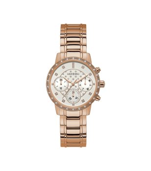 Дамски розово-златист аналогов часовник с кристали Guess снимка