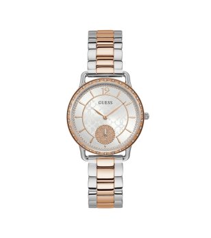 Дамски двуцветен часовник в сребристо и розово златисто Guess снимка