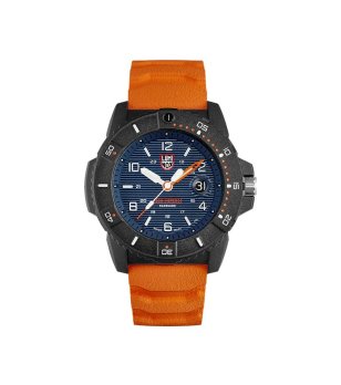 Мъжки черен часовник със син циферблат и оранжева каучукова верижка Luminox снимка