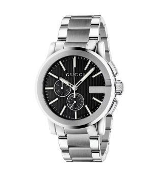 Мъжки сребрист часовник с черен циферблат Gucci G-Chrono снимка