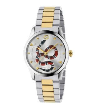 Мъжки сребрист часовник със златисти детайли и змия Gucci снимка
