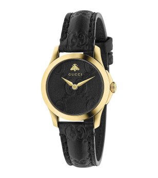 Дамски черен часовник с кожена каишка GUCCI G-Timeless снимка