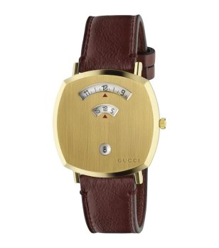 Унисекс златист часовник с тъмночервена кожена каишка GRIP Gucci снимка