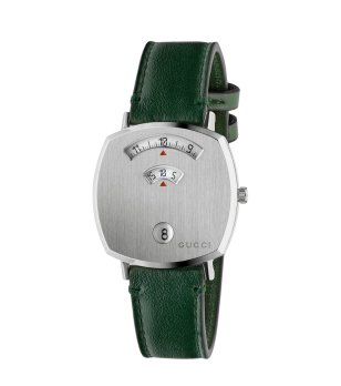 Unisex сребрист часовник със зелен кожен ремък Gucci Grip снимка