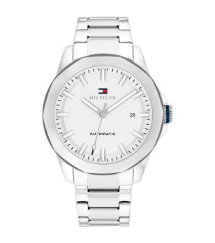 Мъжки сребрист часовник с бял циферблат Tommy Hilfiger снимка