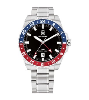 Мъжки сребрист часовник с черен циферблат и GMT функция Tommy Hilfiger снимка