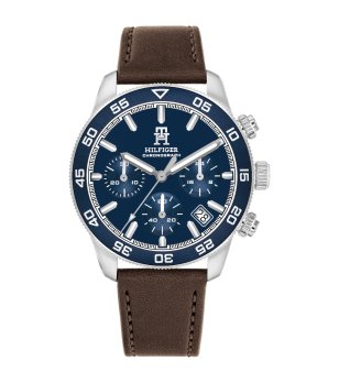 Мъжки син хронограф часовник с кафява кожена каишка Tommy Hilfiger снимка