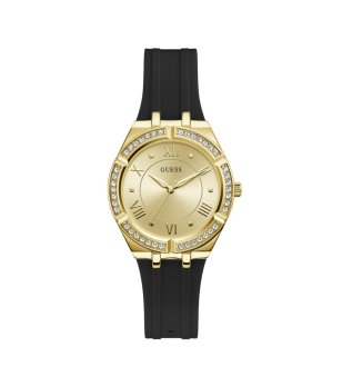 Дамски черен силиконов часовник със златист циферблат Guess снимка