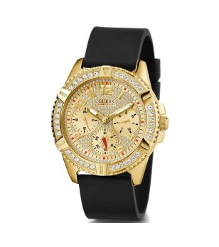 Мъжки златист мултифункционален часовник с черна силиконова каишка Guess MINIFRONTIER снимка