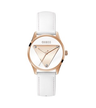 Дамски златист аналогов часовник с бяла кожена каишка Guess снимка