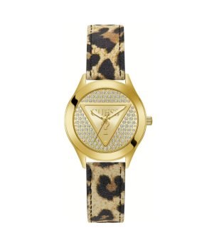 Дамски златист часовник с леопардова каишка Guess снимка