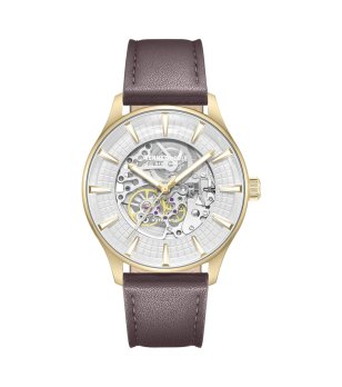 Мъжки златист скелетон часовник с кафява кожена каишка Kenneth Cole снимка